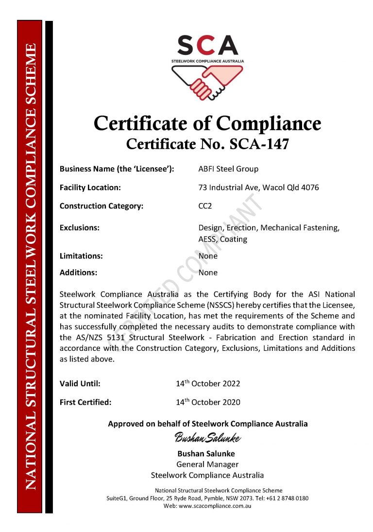 SCA-147 CC2 Certificate of Compliance
