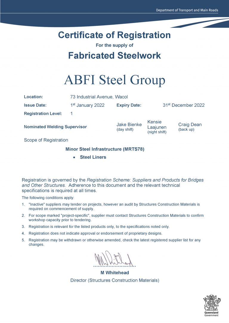 ABFI Steel - Minor Certificate til Dec 2022