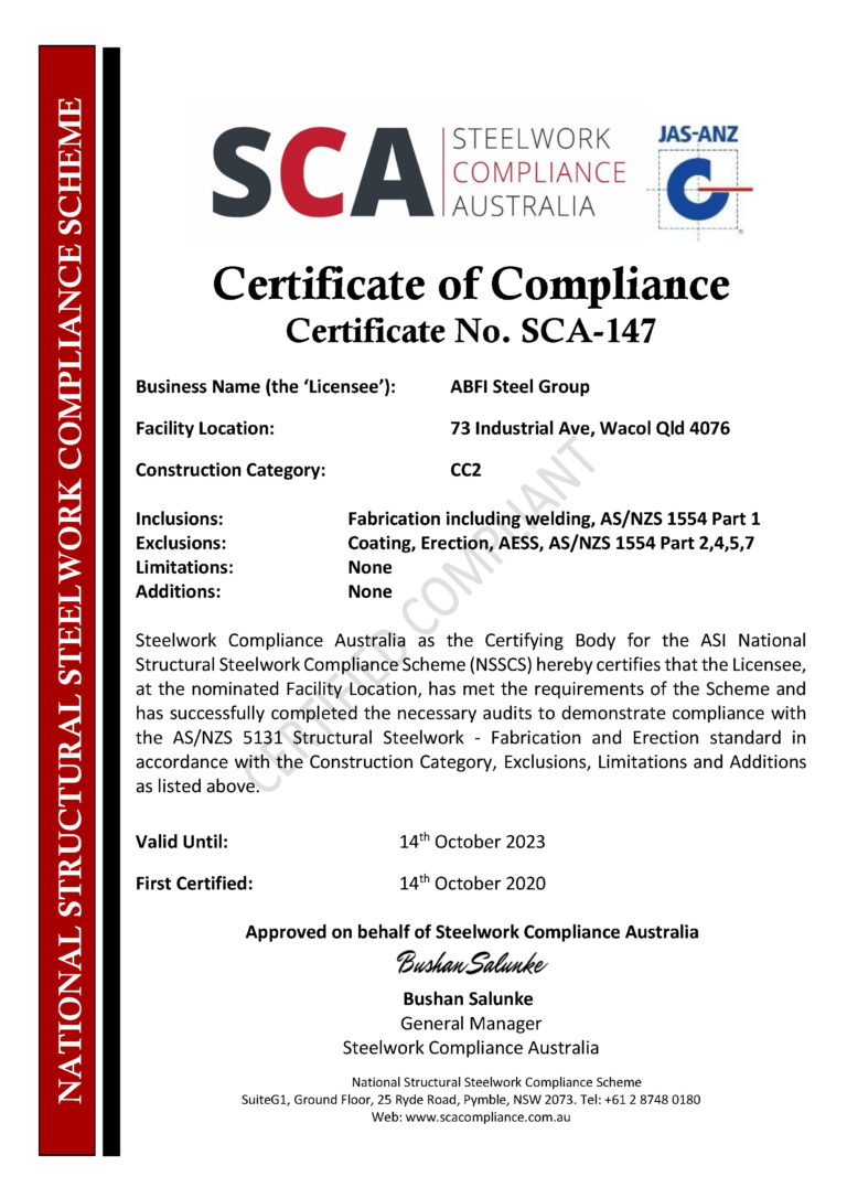SCA-147 CC2 Certificate of Compliance ABFI 14.10.2023