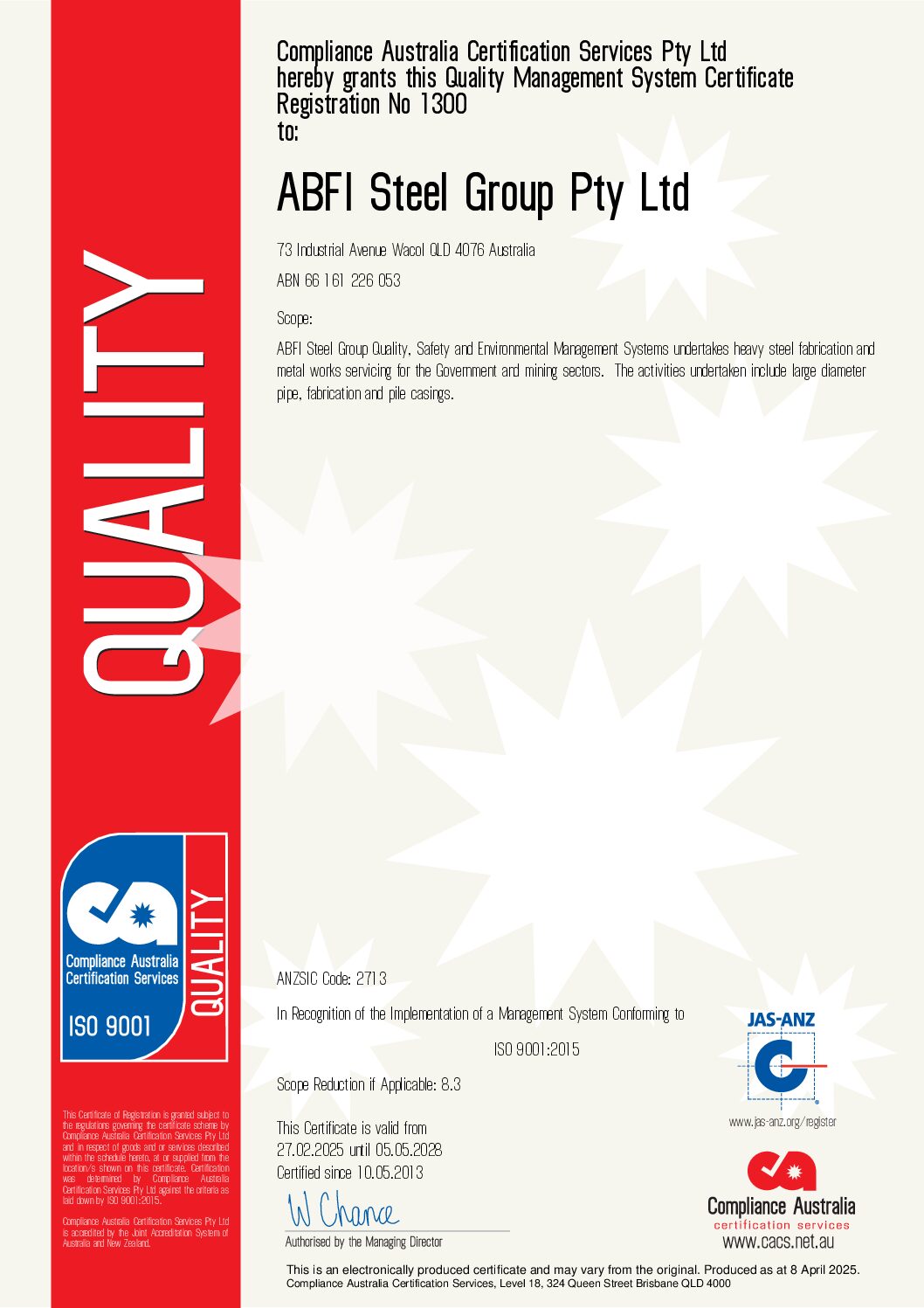ISO 9001;2015 0225 Cert